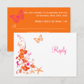 Carte de réponse de plage tropicale rose, orange e (Devant / Derrière)