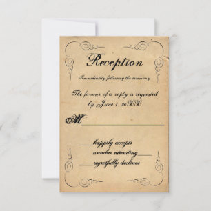 Carte de réponse de réception en papier marron vin
