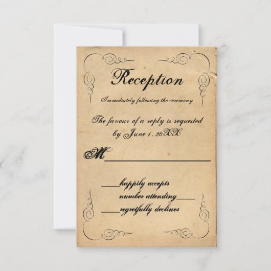 Carte de réponse de réception en papier marron vin (Devant)