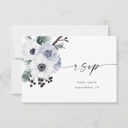 Carte de réponse de repas Anemone Winter White Flo (Devant)