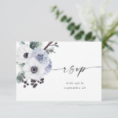 Carte de réponse de repas Anemone Winter White Flo (Debout devant)