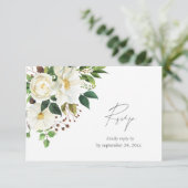 Carte de réponse de repas avec fleurs blanches et (Debout devant)