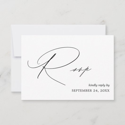 Carte de réponse de repas en calligraphie noir et (Devant)