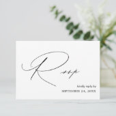 Carte de réponse de repas en calligraphie noir et (Debout devant)
