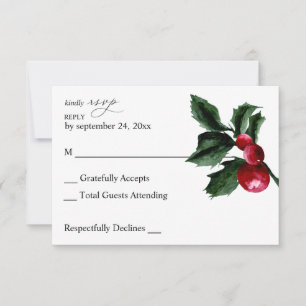 Carte de réponse de repas Winter Holly Berry