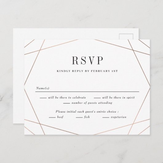 Carte de réponse de RSVP pour mariage Geo Frame (Devant / Derrière)