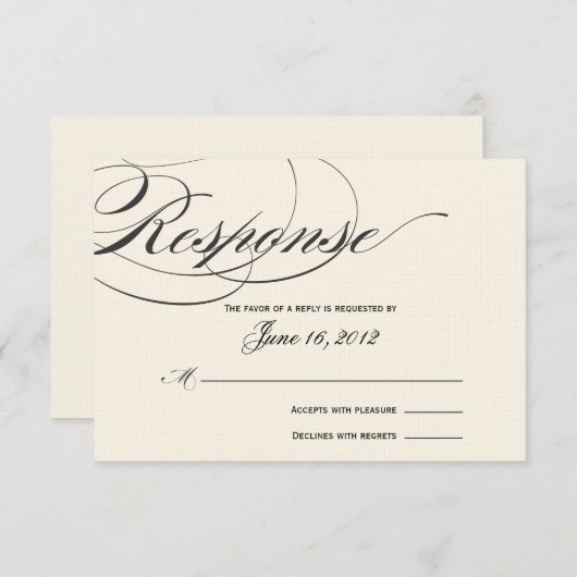 Carte de réponse de script élégante - noir/blanc d (Devant / Derrière)