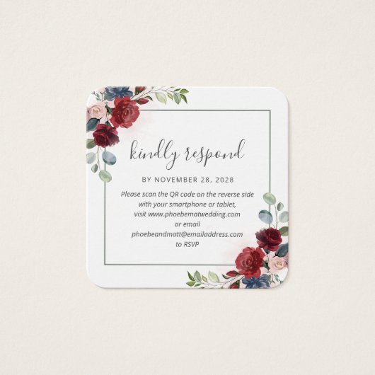 Carte de réponse de site Web de mariage avec code (Devant)