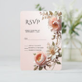 Carte de réponse décorative fleurs roses et blanch (Debout devant)