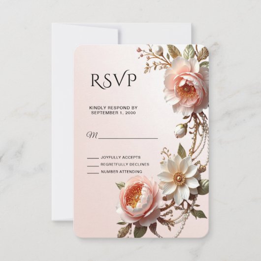 Carte de réponse décorative fleurs roses et blanch (Devant)