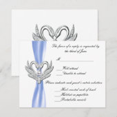 Carte de réponse des cygnes en argent du ruban ble (Devant / Derrière)