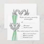 Carte de réponse des cygnes en argent du ruban ver (Devant / Derrière)