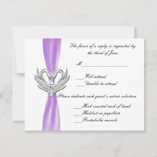Carte de réponse des cygnes en argent violet Ribbo