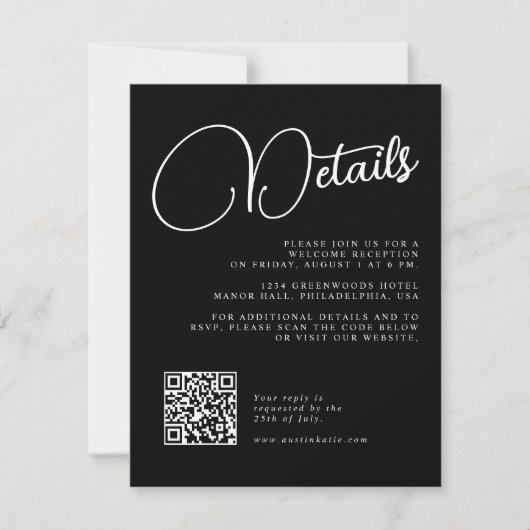Carte de réponse détails de mariage à l'écriture n (Devant)