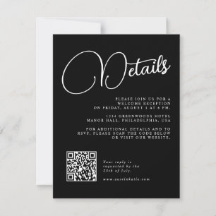 Carte de réponse détails de mariage à l'écriture n
