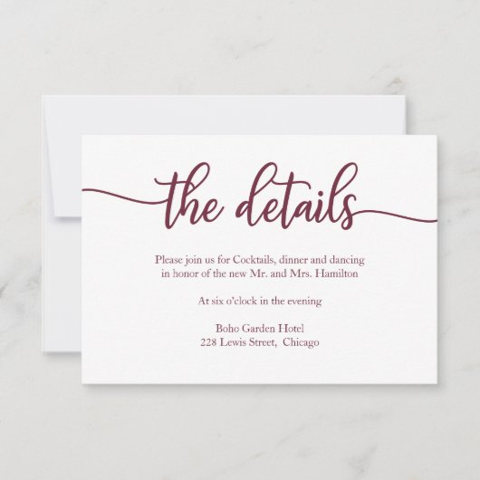 Carte de réponse détails de mariage calligraphie b (Devant)