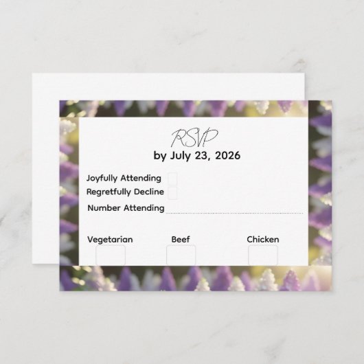 Carte de réponse d'événement Mariage Lilac violet (Devant / Derrière)