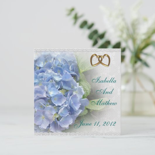 Carte de réponse d'invitation Blue Hydrangea et de (Debout devant)
