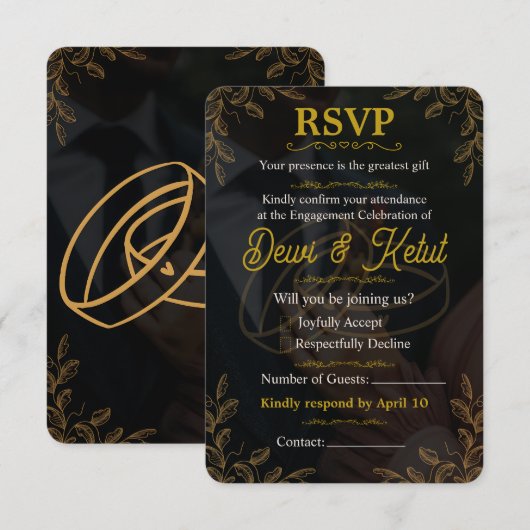 Carte de réponse d'invitation de fiançailles Or no (Devant / Derrière)