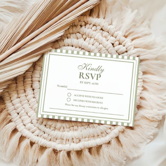 Carte de réponse d'invitation de mariage à rayure 
