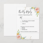 Carte de réponse d'invitation de mariage floral or (Devant / Derrière)