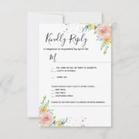 Carte de réponse d'invitation de mariage floral or