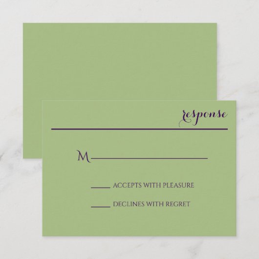 Carte de réponse d'invitation de mariage Vert Saug (Devant / Derrière)