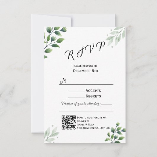 Carte de réponse d'invitation de verdure moderne (Devant)