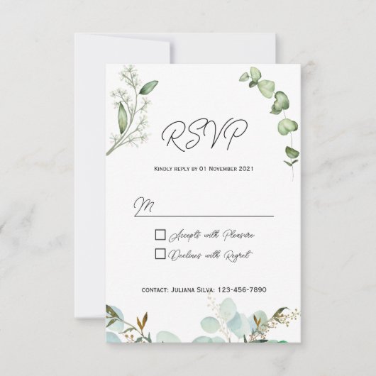 Carte de réponse d'invitation de verdure rustique (Devant)