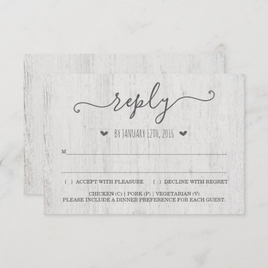 Carte de réponse d'invitation | Romantique Rustiqu (Devant / Derrière)