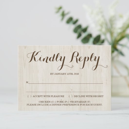 Carte de réponse d'invitation rustique (Debout devant)