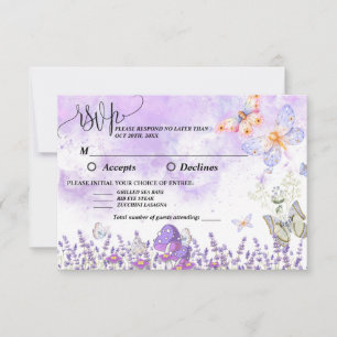 Carte de réponse DIY élégante papillon or et viole
