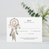 Carte de réponse Dreamcatcher Plumes de style boho (Debout devant)