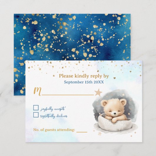 Carte de réponse du Baby shower Sleepy Teddy Bear (Devant / Derrière)