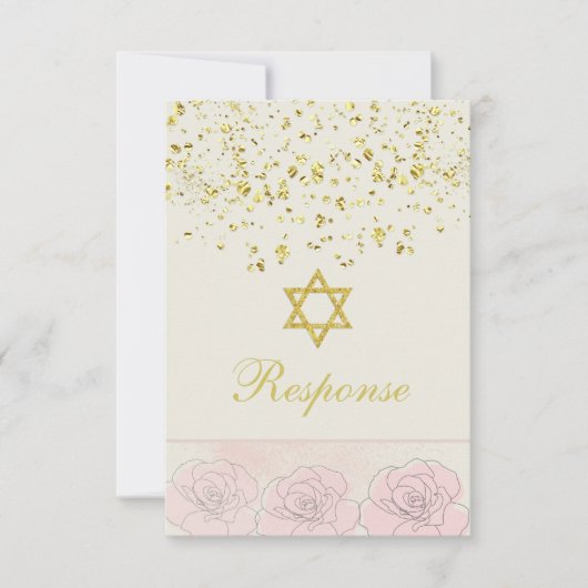 Carte de réponse du Bat mitzvah de confetti d'or (Devant)