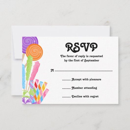 Carte de réponse du Bat mitzvah de thème Candy (Devant)