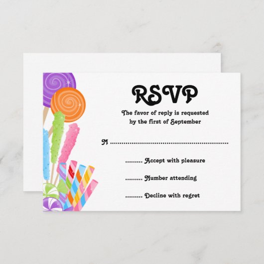 Carte de réponse du Bat mitzvah de thème Candy (Devant / Derrière)