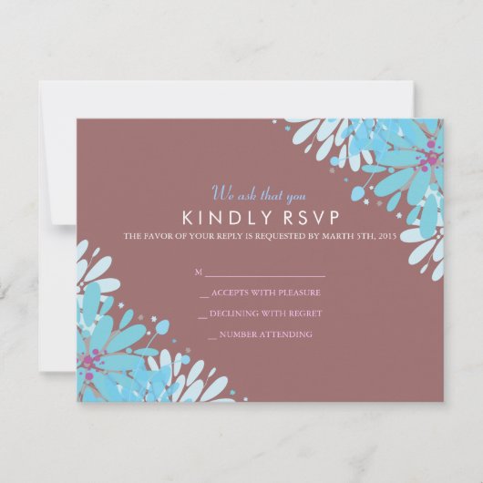 Carte de réponse du Bat mitzvah KINDA BLUE FLEURS (Devant)