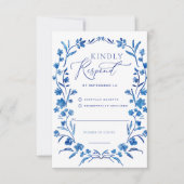 Carte de réponse du cadre bleu floral (Devant)