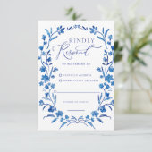 Carte de réponse du cadre bleu floral (Debout devant)