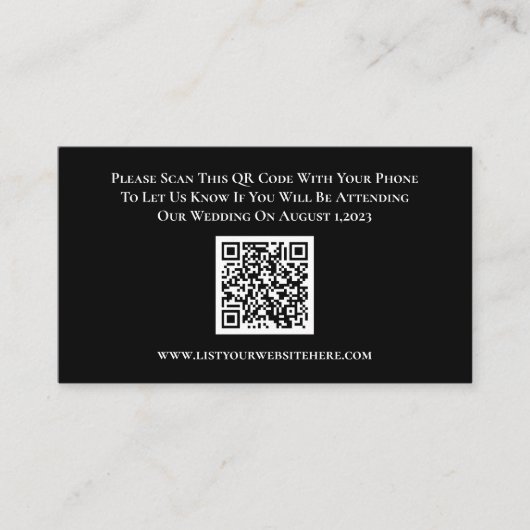 Carte de réponse du code QR du mariage noir blanc  (Devant)