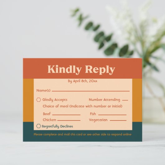 Carte de réponse du code QR moderne Orange Peacock (Debout devant)