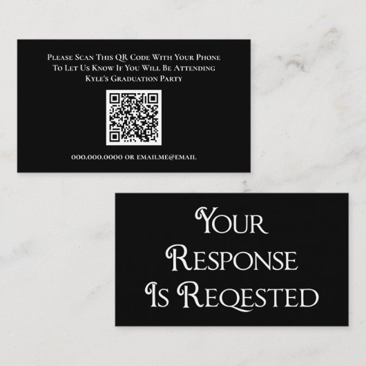 Carte de réponse du code QR RSVP noir blanc (Devant / Derrière)