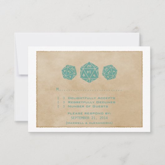 Carte de réponse du joueur de dés Grunge D20 turqu (Devant)