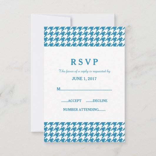 Carte de réponse du Mariage Blue Houndstooth (Devant)
