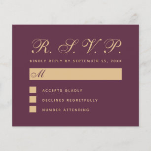 Carte de réponse du Mariage couleur vin RSVP Budge