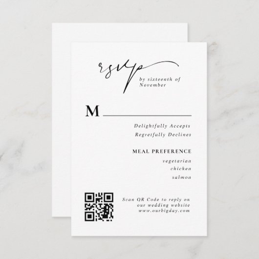 Carte de réponse du Mariage de code QR de script m (Devant / Derrière)