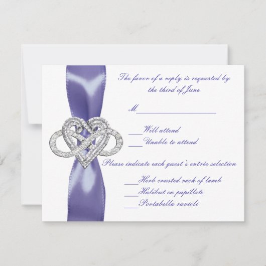 Carte de réponse du Mariage de coeur Purple Blue I (Devant)