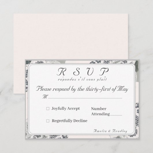 Carte de réponse du Mariage de dentelle rose-champ (Devant / Derrière)