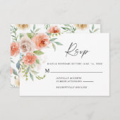 Carte de réponse du Mariage de fleurs roses de Pêc (Devant / Derrière)